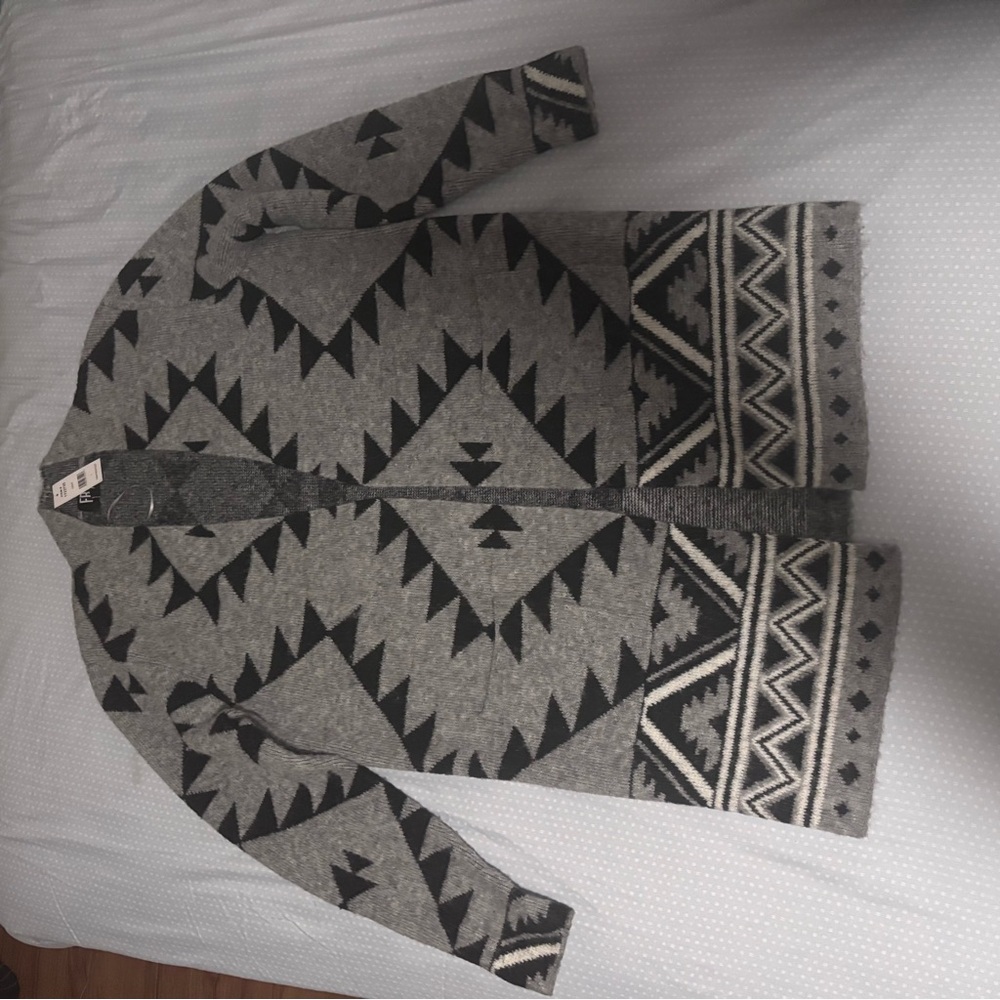 Frye Gray and Black Geometric Cardigan